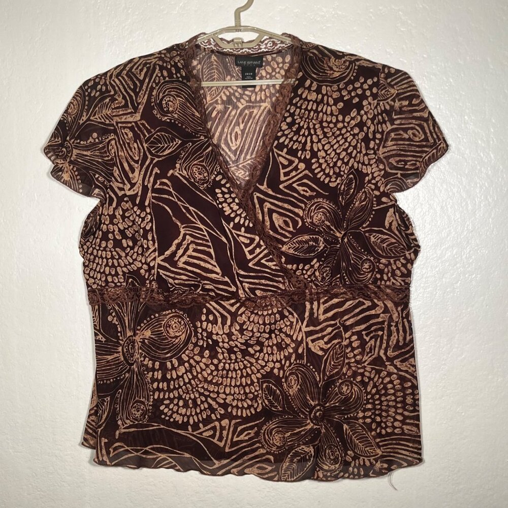 VTG Lane Bryant Womens Plus 26/28 Brown Floral Print Baby Doll Y2K Made in USA
